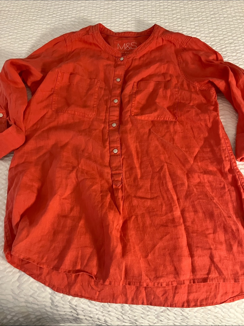 Marks &Spencer Long-Sleeve Button Linen Shirt in Red Orange Size US 10